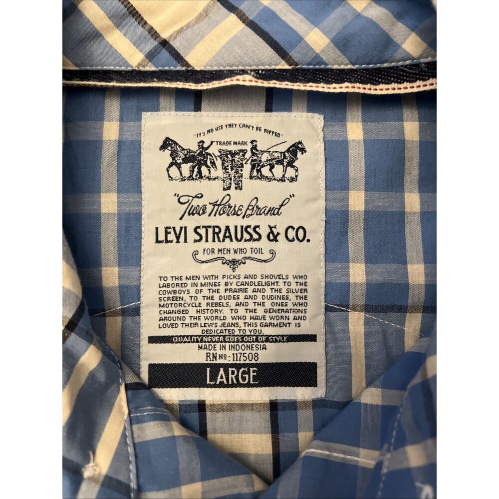 Levis Shirt Mens Large Blue Gray Western Pearl Snap White Tab Rodeo Ranch AMAZIN - Picture 2 of 9